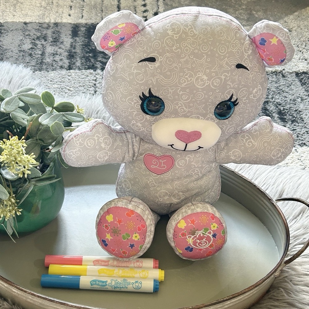 Doodle Bear Plush Toy Stuffed Animal Gray Pink 15" Unmarked Clean 25th Ann Tomy